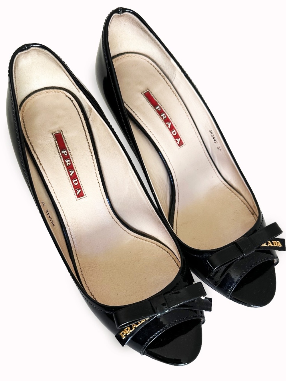Prada Black Vernice Patent Leather Bow Pumps EU 37